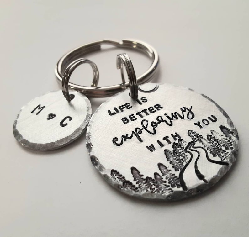 Personalized Anniversary Keychain, Hand Stamped, Life Is Better Exploring With You, Wedding Gift, Boyfriend Key Ring, for Him, Gift for Her image 4