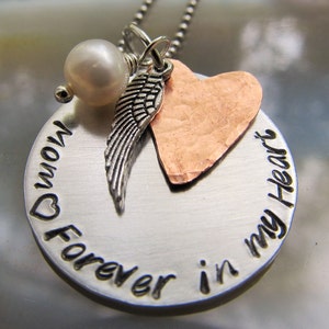 Personalized Memorial Necklace Mother Necklace Hand Stamped Necklace Wing Necklace