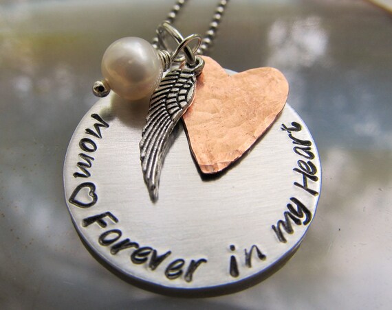 Personalized Memorial Necklace Mother Necklace Hand Stamped Necklace Wing Necklace