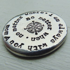 Personalized Pocket Coin, Going Away Gift, Hand Stamped Pocket Hug, Going to College, Military Gift, No Matter When, No Matter Where, Pewter image 3