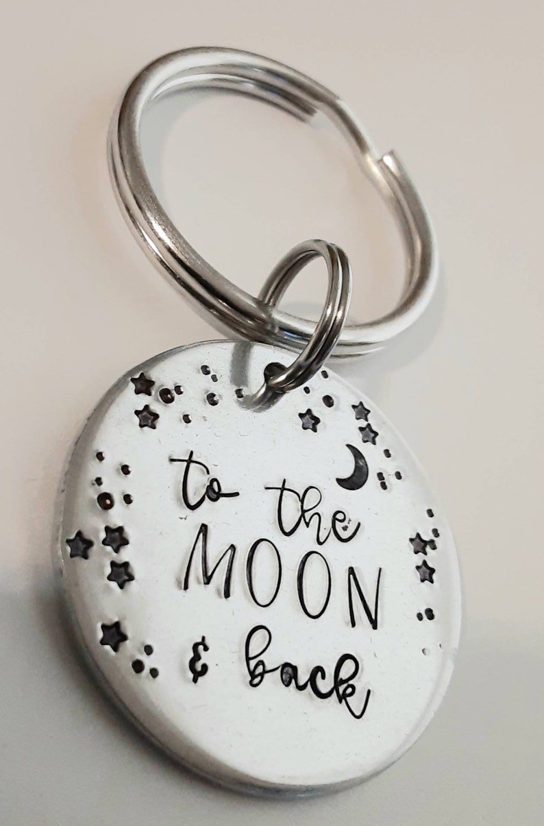 gift for him to the moon copper key ring hand stamped keychain Christmas Valentines Keychain moon gift for her boyfriend gift stars