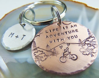 Bicycle Key Ring, Life Is An Adventure With You, Anniversary Gift, Personalized Keychain, Gift for Him, Valentine's Day, Bike Key Ring, Love