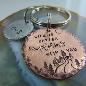 Personalized Anniversary Keychain, Hand Stamped, Life Is Better Exploring With You, Wedding Gift, Boyfriend Key Ring, for Him, Gift for Her image 8