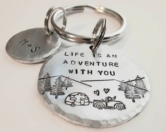 Life Is An Adventure With You, Truck Keychain, Camper Keychain, Personalized, Anniversary Gift, Gift for Him, Boyfriend Keychain, Custom