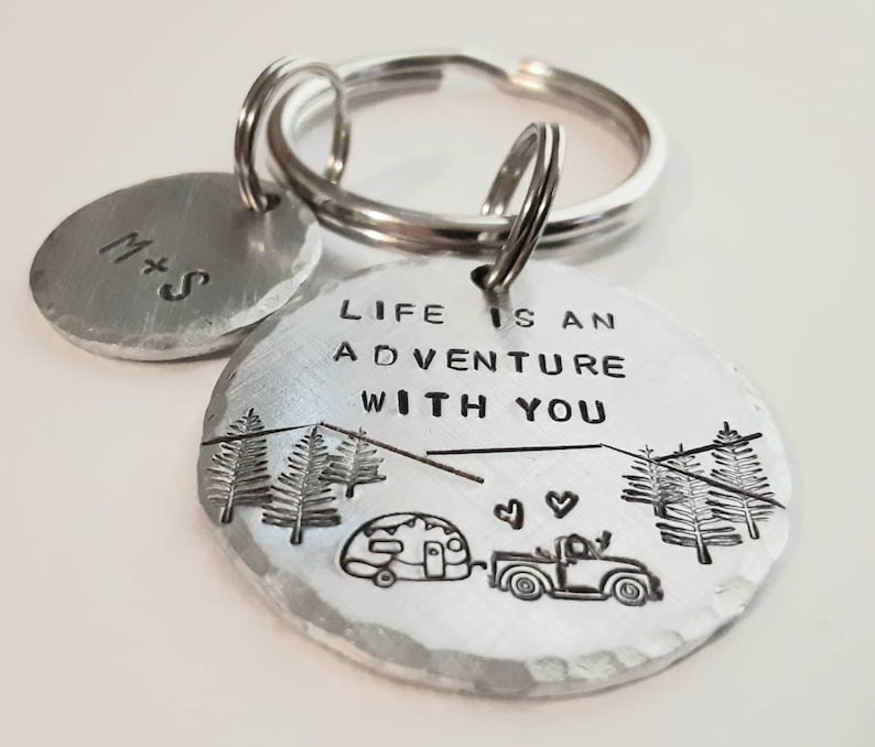 Life Is An Adventure With You, Truck Keychain, Camper Keychain, Personalized, Anniversary Gift, Gift for Him, Boyfriend Keychain, Custom image 1