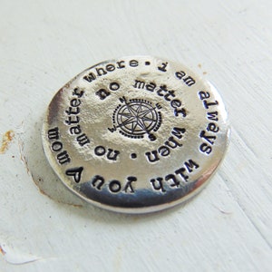 Personalized Pocket Coin, Going Away Gift, Hand Stamped Pocket Hug, Going to College, Military Gift, No Matter When, No Matter Where, Pewter image 7