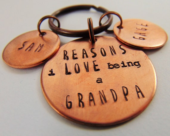 Layered mixed metal gift. Number one grandpa Gift from grandkids Personalized grandpa keychain Grandfather gift Hand stamped keychain