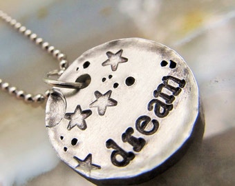 Hand Stamped Necklace Dream Star Necklace Textured Aluminum Jewelry Gift for Her Graduation Gift