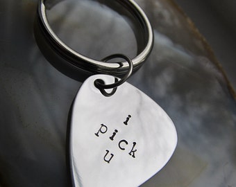Personalized Guitar Pick Wedding Gift Anniversary Gift Fathers Day Gift Dad Husband Keychain Handstamped Guitar Pick Keyring Gift For Him