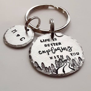 Personalized Anniversary Keychain, Hand Stamped, Life Is Better Exploring With You, Wedding Gift, Boyfriend Key Ring, for Him, Gift for Her image 6