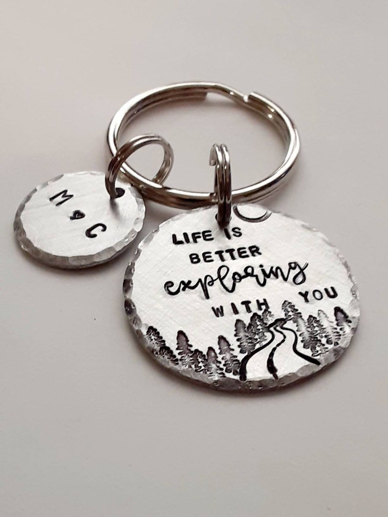 Personalized Anniversary Keychain, Hand Stamped, Life Is Better Exploring With You, Wedding Gift, Boyfriend Key Ring, for Him, Gift for Her image 6