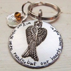 Personalized Memorial Key Ring, Angel Wings Key Ring, HandStamped Keychain, Gift for Her, Gift for Him, Memorial Gift, Loss of Mom, Dad