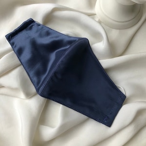 Slate Blue Satin and Cotton Fitted Small Ladies Face Mask With PM2.5 Filter Pocket