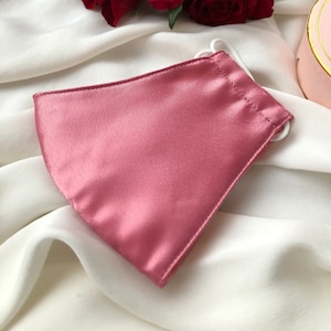 Rouge Rose Pink Satin and Cotton Fitted Small Ladies Face Mask With PM2.5 Filter Pocket