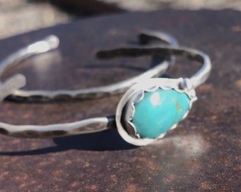 Turquoise Silver Stack Cuff Hammered Oxidized Handmade