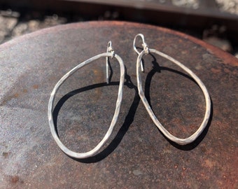 Earrings Forged Silver Teardrop Hoops