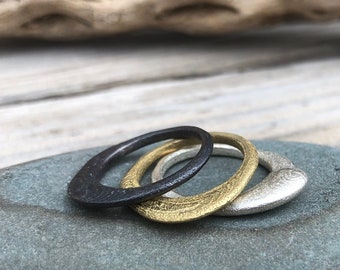 Organic Cairn Stack Rings Silver & Bronze