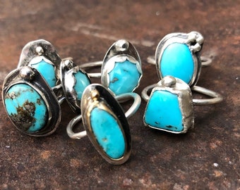 Turquoise & Silver Adjustable Rings Medium Scale Stones