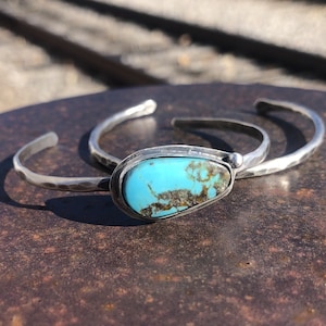 Turquoise Silver Stack Cuff Hammered Oxidized Handmade image 2