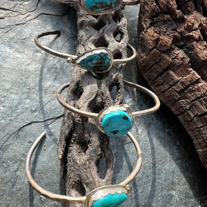 Turquoise Silver Stack Cuff Hammered Oxidized Handmade image 5