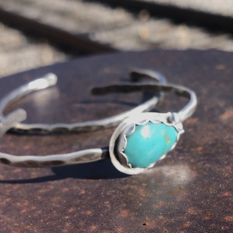 Turquoise Silver Stack Cuff Hammered Oxidized Handmade image 1