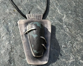 Arrowhead Blue and Black Stone Silver Necklace Unisex