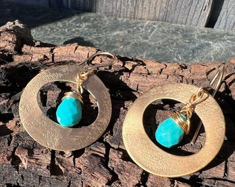 Turquoise Bronze Hoop Earrings