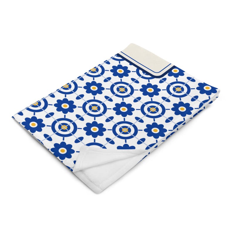 Personalised Azulejo Family Blanket, Portuguese Tile Throw with Family Name, Christmas Gift for Portuguese Family & Emigrants