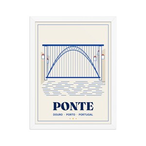 Porto Iron Bridge Douro Framed Print 30x40 cm, Portugal Wall Art, Portuguese Gift for Christmas, Emigrant Home Decor, Blue White Art