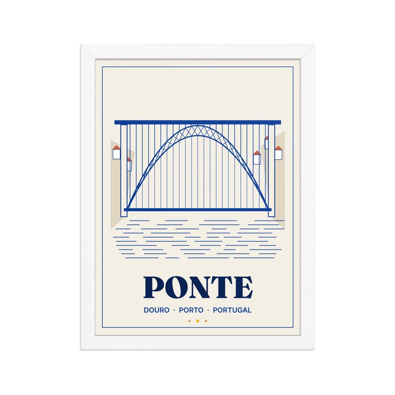Porto Iron Bridge Douro Framed Print 30x40 cm, Portugal Wall Art, Portuguese Gift for Christmas, Emigrant Home Decor, Blue White Art