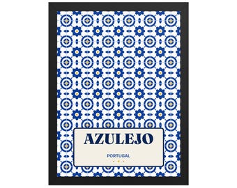 Gerahmter Kunstdruck „Azulejo Portugal“, 30 x 40 cm, Wandbild aus Portugal, Portugiesisches Weihnachtsgeschenk, Dekoration für Auswandererwohnungen, Blau-Weiß-Kunst