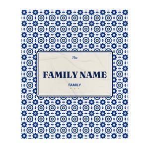 Personlig Azulejo-filt, portugisisk kakelfilt med familjenamn, julklapp till portugisisk familj och emigranter
