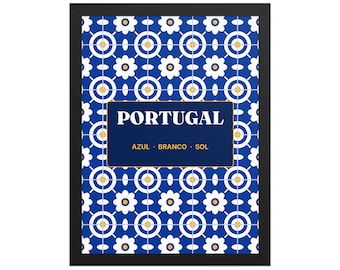 Gerahmter Kunstdruck „Azulejo Blue“ aus Portugal, 30 x 40 cm, Wandkunst aus Portugal, portugiesisches Weihnachtsgeschenk, Dekoration für Auswandererwohnungen, blau-weiße Kunst