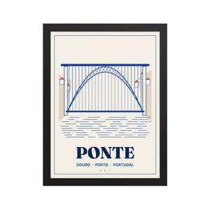 Porto Iron Bridge Douro Framed Print 30x40 cm, Portugal Wall Art, Portuguese Gift for Christmas, Emigrant Home Decor, Blue White Art