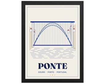 Porto Iron Bridge Douro Framed Print 30x40 cm, Portugal Wall Art, Portuguese Gift for Christmas, Emigrant Home Decor, Blue White Art