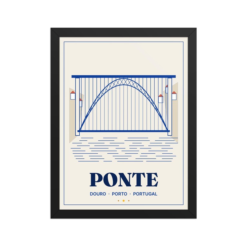 Porto Iron Bridge Douro Framed Print 30x40 cm, Portugal Wall Art, Portuguese Gift for Christmas, Emigrant Home Decor, Blue White Art