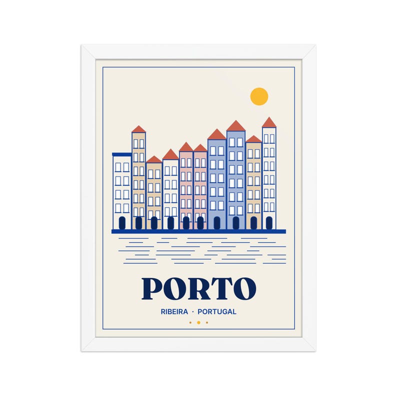 Porto Ribeira Framed Print 30x40 cm, Portugal Wall Art, Portuguese Gift for Christmas, Emigrant Home Decor, Blue White Art