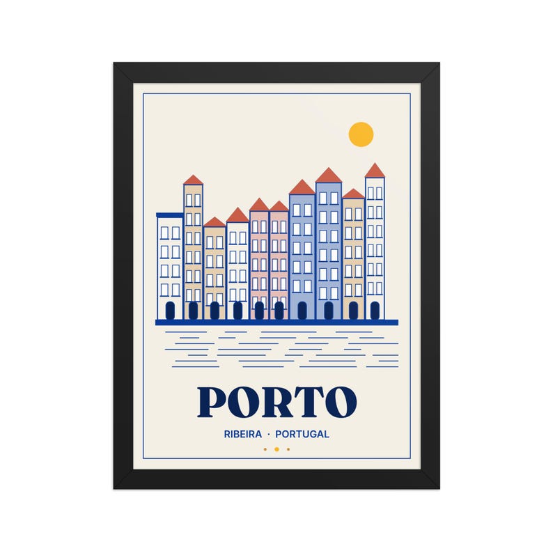 Porto Ribeira Framed Print 30x40 cm, Portugal Wall Art, Portuguese Gift for Christmas, Emigrant Home Decor, Blue White Art