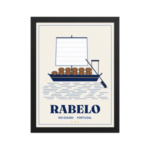 Rabelo Boat Douro Framed Print 30x40 cm, Portugal Wall Art, Portuguese Gift for Christmas, Emigrant Home Decor, Blue White Art