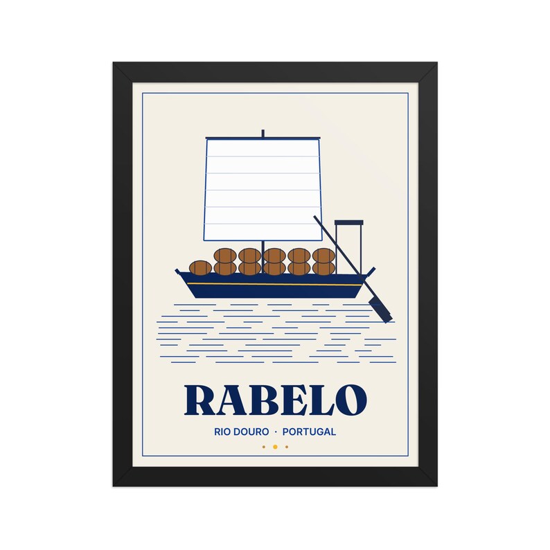 Rabelo Boat Douro Framed Print 30x40 cm, Portugal Wall Art, Portuguese Gift for Christmas, Emigrant Home Decor, Blue White Art