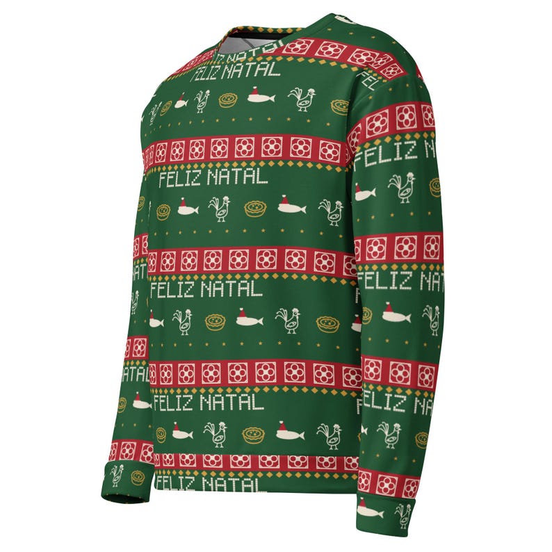 Portuguese Ugly Christmas Sweater, Azulejo Tile Pattern Sweatshirt, Feliz Natal Rooster & Sardine Holiday Jumper, Portugal Gift