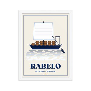 Rabelo Boat Douro Framed Print 30x40 cm, Portugal Wall Art, Portuguese Gift for Christmas, Emigrant Home Decor, Blue White Art