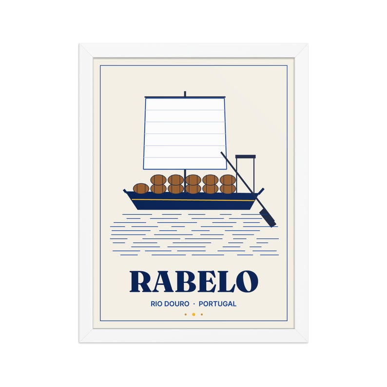 Rabelo Boat Douro Framed Print 30x40 cm, Portugal Wall Art, Portuguese Gift for Christmas, Emigrant Home Decor, Blue White Art