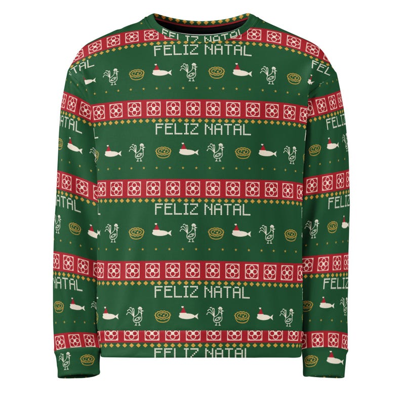 Portuguese Ugly Christmas Sweater, Azulejo Tile Pattern Sweatshirt, Feliz Natal Rooster & Sardine Holiday Jumper, Portugal Gift