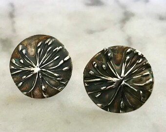 Silver botanical earrings, silver clay earrings.