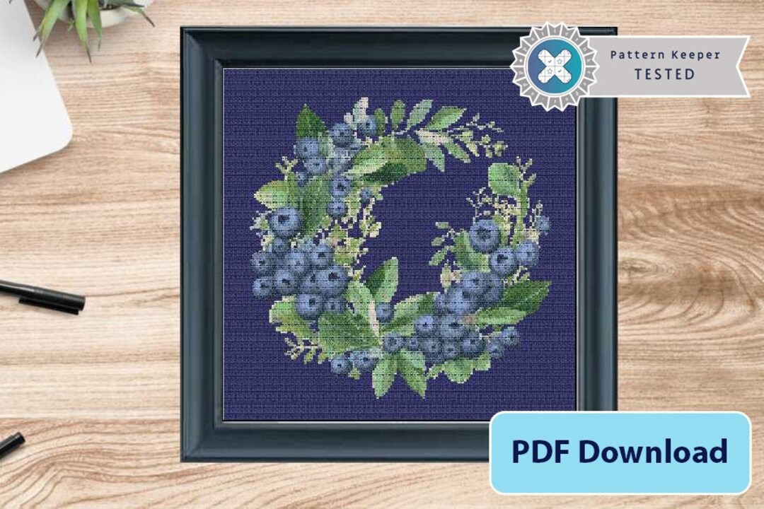 Blueberry Wreath PDF Digital Download Pattern Cross Stitch Dark Aida ...