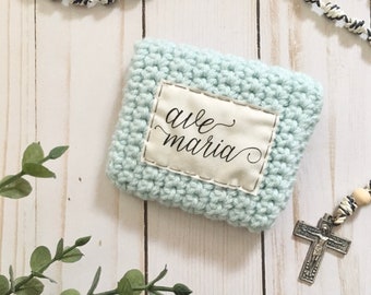 Rosary pouch. Catholic gift. Catholic rosary bag. Rosary case. Marian bag. Ave Maria gift. Hail Mary prayer. Rosary holder. Rosary gift.