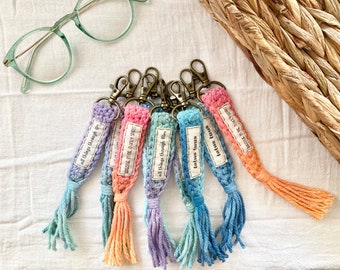 Hand Tie-Dyed Catholic Keychain with Tassel and Bronze Clasp