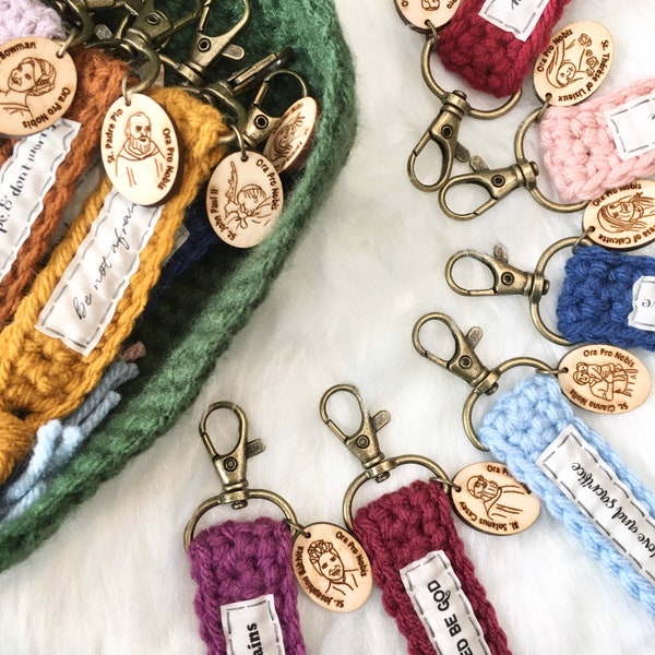 Keychain. Tassel keychain with charm. Catholic gifts for women. Boho style keychain. Catholic keychain. Catholic saint bag charm.