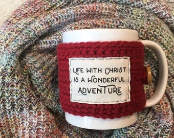 Mug sleeve. Catholic gifts for men. John Paul II. Catholic confirmation gift. Life with Christ is a wonderful adventure. Gift for priest.